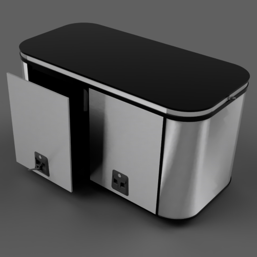 Modern kitchen with black lid and silver base on a dark gray background